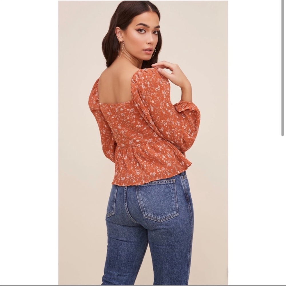 NWT ASTR The Label Rust Multi Floral Puff Sleeve Boho Sweetheart Top S XS - Picture 6 of 11